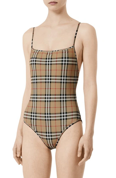 Burberry Vintage Check Swimsuit In Archive Beige Ip Chk