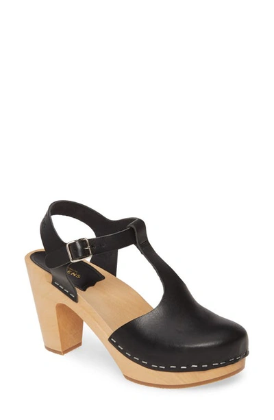 Shop Swedish Hasbeens Sky T-strap Pump In Black Leather