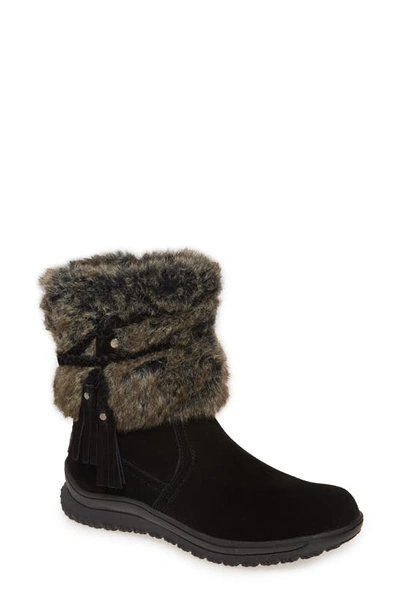 Shop Minnetonka Everett Water Resistant Faux Fur Boot In Black Suede/ Faux Fur