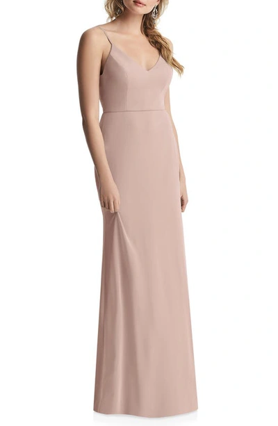 Shop After Six Cowl Back Chiffon Trumpet Gown In Toasted Sugar