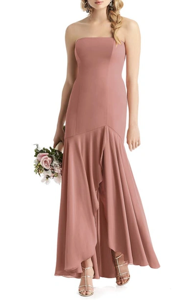 Shop After Six Strapless High/low Matte Chiffon Gown In Desert Rose