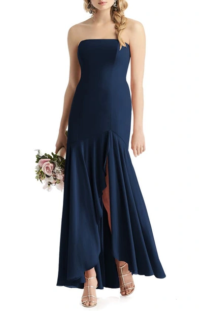 Shop After Six Strapless High/low Matte Chiffon Gown In Midnight