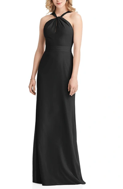 Shop Jenny Packham Twist Halter Neck Trumpet Gown In Black