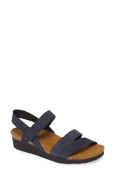 Shop Naot Kayla Wedge Sandal In Navy Velvet Nubuck Leather