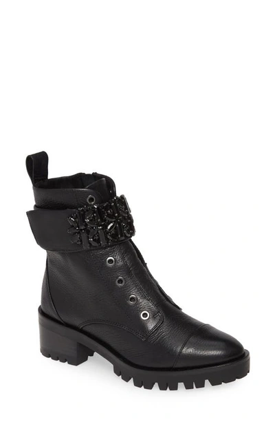 Shop Karl Lagerfeld Pippa Crystal Embellished Platform Boot In Black Leather