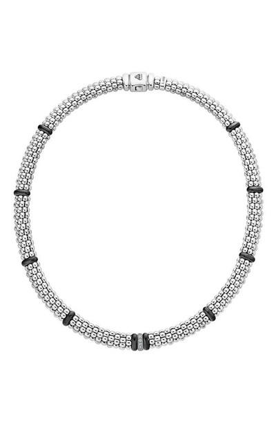 Shop Lagos Black Caviar Pavé Diamond Collar Necklace In Silver/ Ceramic/ Diamond