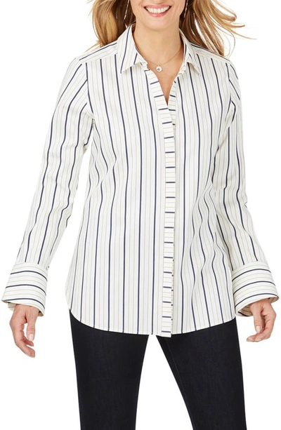 Shop Foxcroft Kyla Stretch Non-iron Sateen Stripe Shirt In Birch