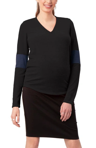 Shop Stowaway Collection Contrast Elbow Maternity Sweater In Black