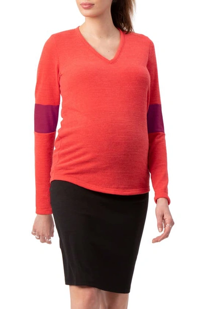Shop Stowaway Collection Contrast Elbow Maternity Sweater In Coral
