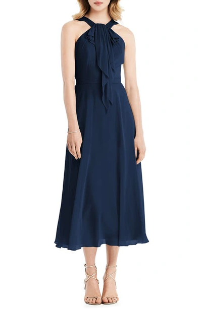 Shop Jenny Packham Halter Neck Chiffon Midi Dress In Midnight