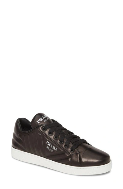 Shop Prada Quilted Low Top Sneaker In Black/ White