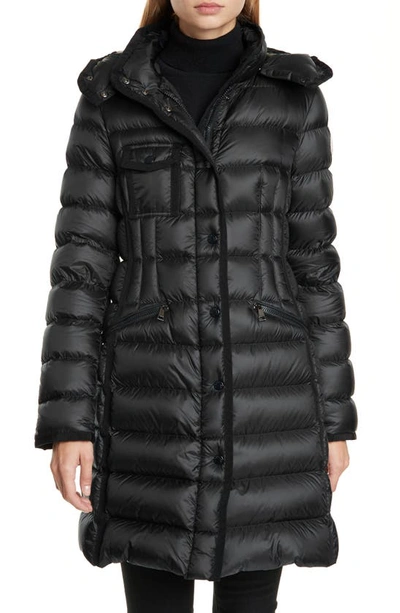 Shop Moncler Hermine Grosgrain Trim Quilted Down Puffer Coat In Black