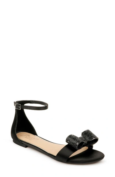 Shop Jewel Badgley Mischka Una Flat Sandal In Black Satin