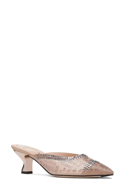 Shop Fendi Colibri Embellished Mule In Nudo Silk Crystal