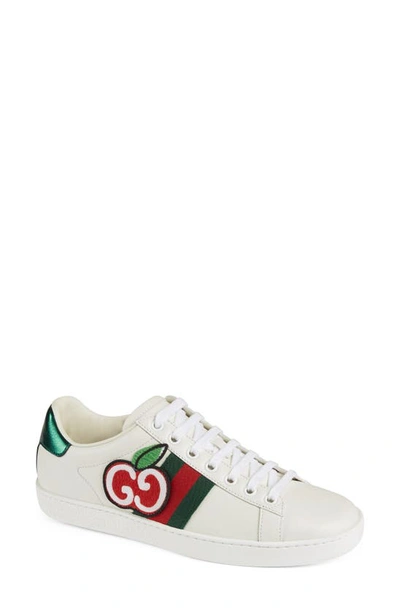 Shop Gucci New Ace Double G Logo Cherry Sneaker In White