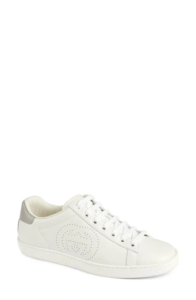 Shop Gucci New Ace Perforated Logo Sneaker In White