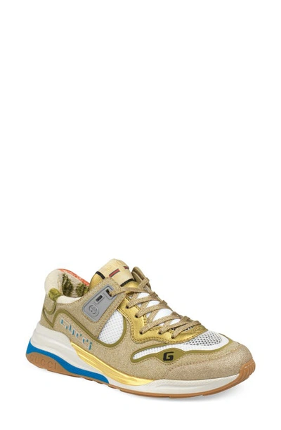 Shop Gucci Ultrapace Glitter Sneaker In Gold