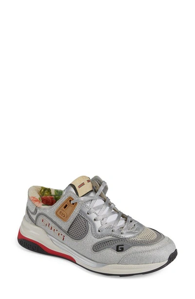 Shop Gucci Ultrapace Glitter Sneaker In Silver