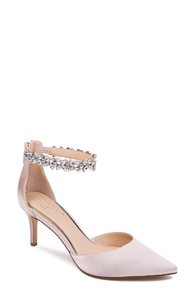 Shop Jewel Badgley Mischka Raleigh Pointed Toe Ankle Strap Pump In Champagne Satin