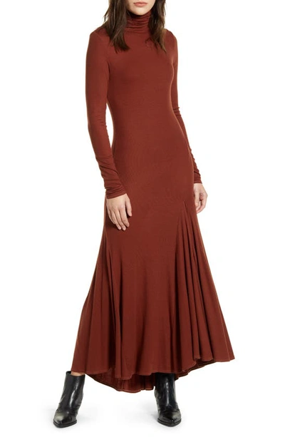 Shop Ag Chels Front Slit Long Sleeve Maxi Dress In Rich Crimson