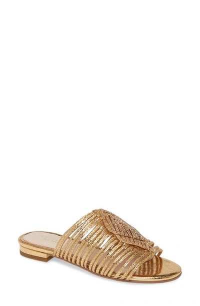 Shop Cecelia New York Darleen Embellished Sandal In Gold Leather