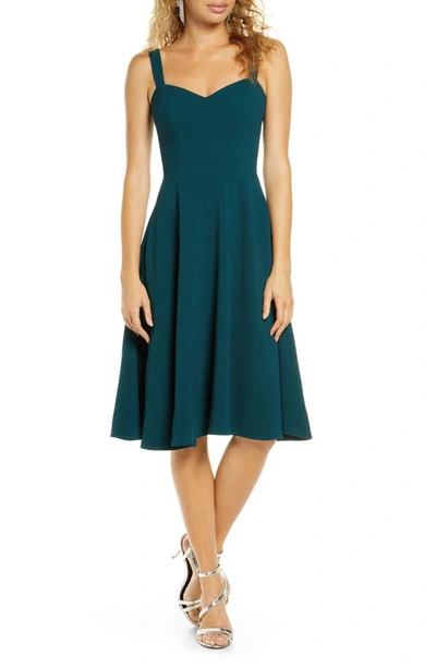 Dress The Population Alina Crepe Fit u0026 Flare Cocktail Dress In Green |  ModeSens