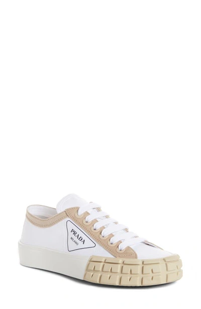 Shop Prada Logo Sneaker In White/ Beige