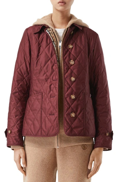 Shop Burberry Fernleigh Thermoregulated Diamond Quilted Jacket In Deep Claret