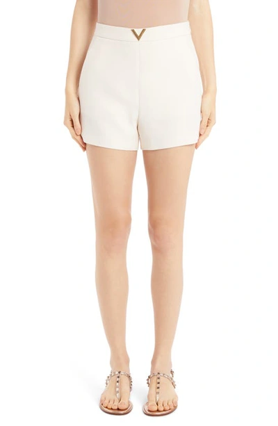 Shop Valentino Vlogo Wool & Silk Crepe Couture Shorts In Avorio