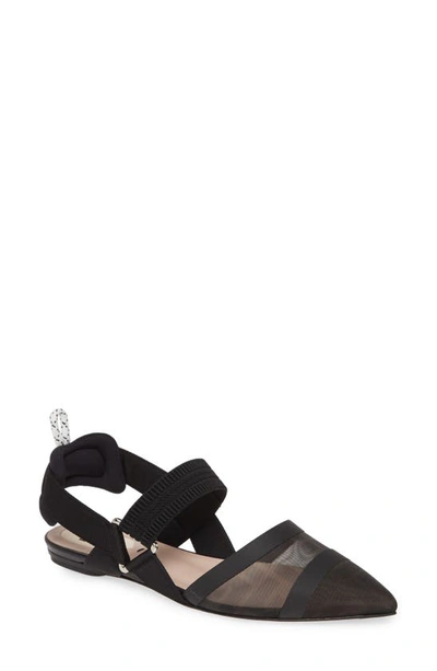 Shop Fendi Colibri Mesh Pointed Toe Slingback Flat In Black