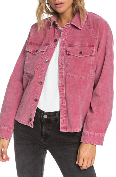 Shop Roxy Be Right There Corduroy Shirt Jacket In Rhubarb
