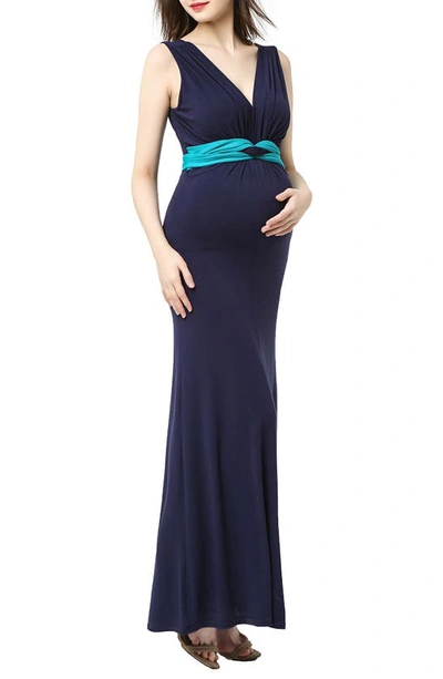 Shop Kimi And Kai Scarlett Maternity Maxi Dress In Navy/ Teal