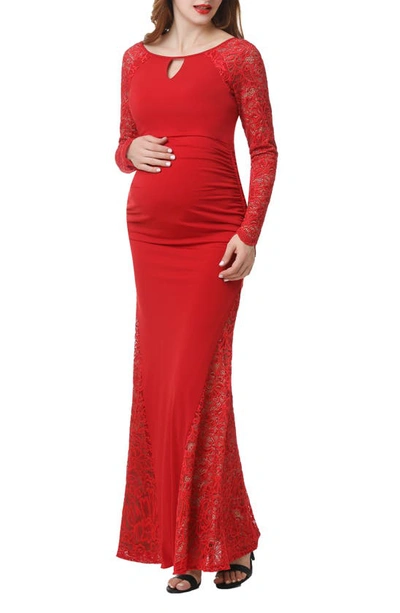Shop Kimi And Kai Bella Long Sleeve Maternity Maxi Dress In Red