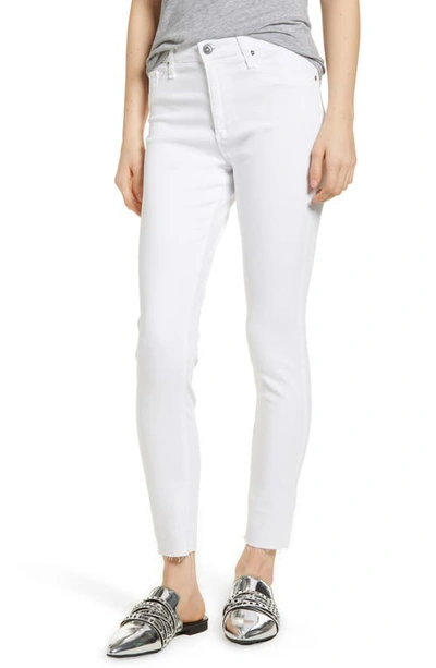 Shop Ag The Farrah High Waist Raw Hem Ankle Skinny Jeans In White