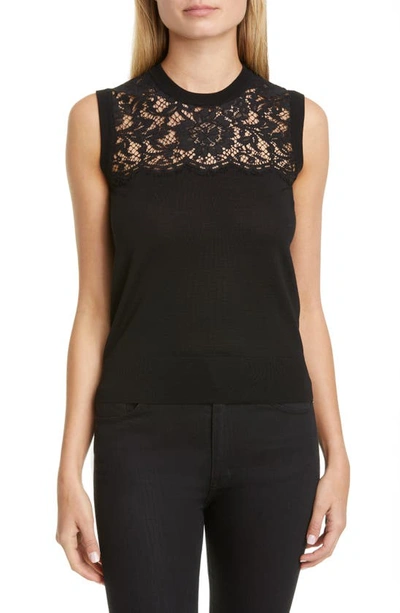 Shop Dolce & Gabbana Lace Panel Wool Blend Shell In Black