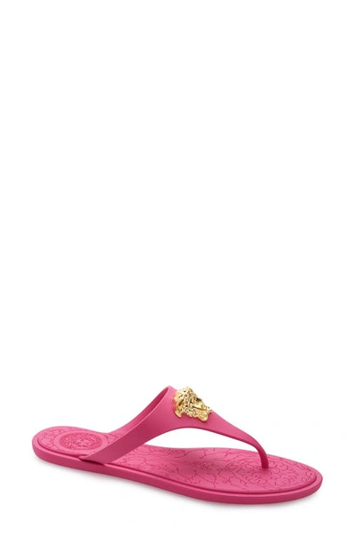 Shop Versace Medusa Flip Flop In Hot Pink/ Gold