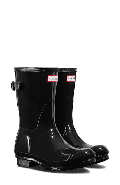 Shop Hunter Original Short Adjustable Back Gloss Waterproof Rain Boot In Black