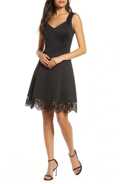 Shop Donna Ricco Lace Trim Sweetheart Neck Fit & Flare Dress In Black