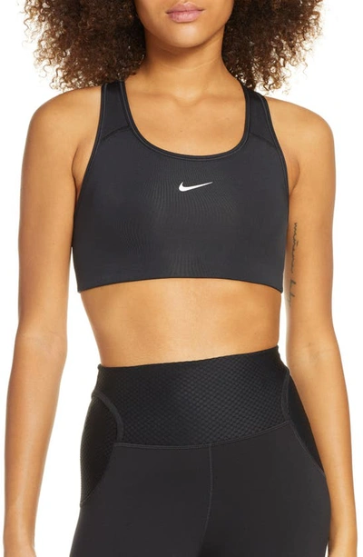 Shop Nike Swoosh Dri-fit Racerback Sports Bra In Black/ White