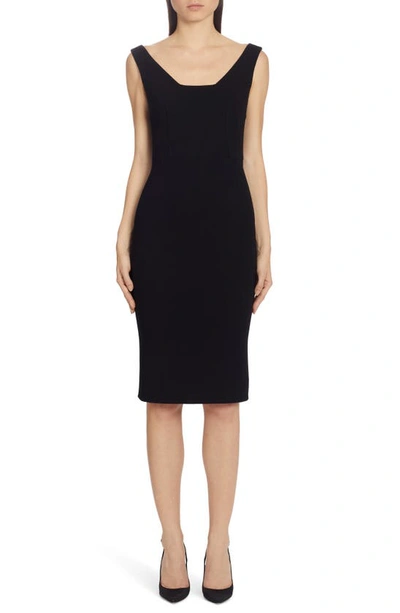 Shop Dolce & Gabbana Square Neck Wool Crepe Sheath Dress In Black