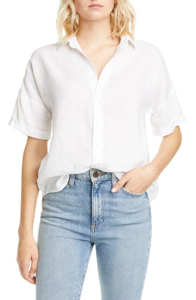 Shop Frank & Eileen Rose Short Sleeve Linen Button-up Shirt In White Linen