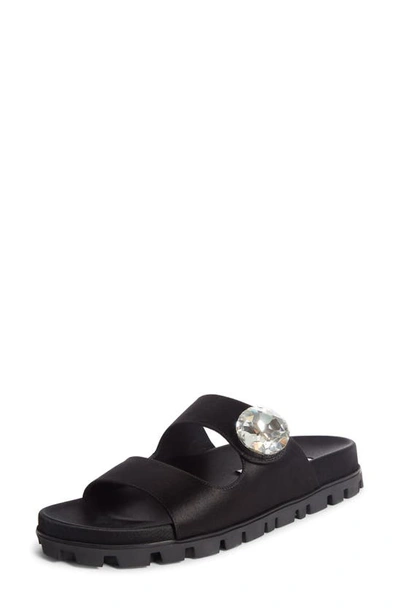 Shop Miu Miu Crystal Button Slide Sandal In Black