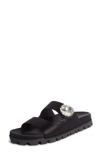 Miu Miu Crystal-embellished Leather Slides In Black