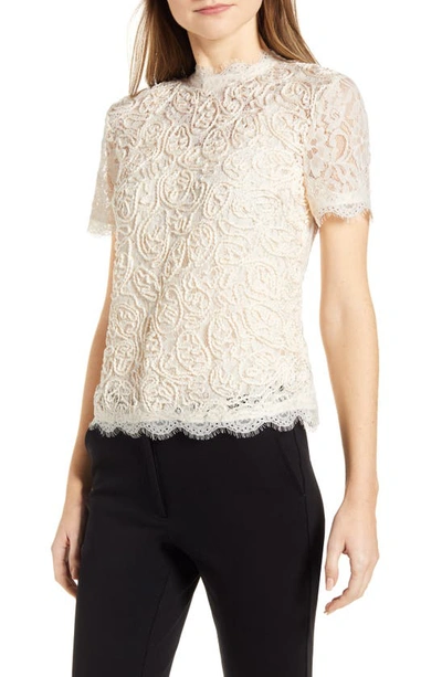 Shop Anne Klein Lace Short Sleeve Blouse In Anne White