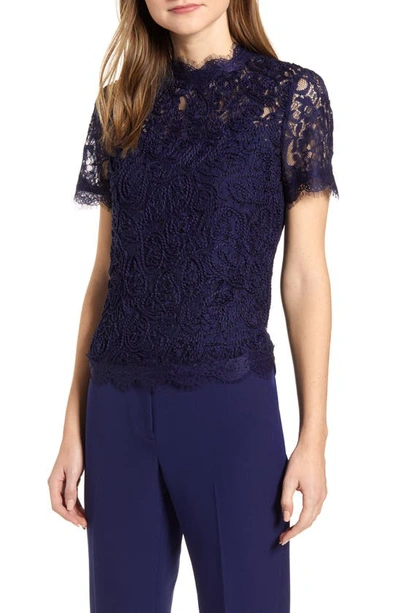 Shop Anne Klein Lace Short Sleeve Blouse In Distant Mountain