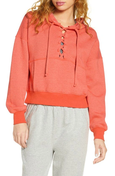 Shop Free People Fp Movement Believe It Lace-up Hoodie In Coral