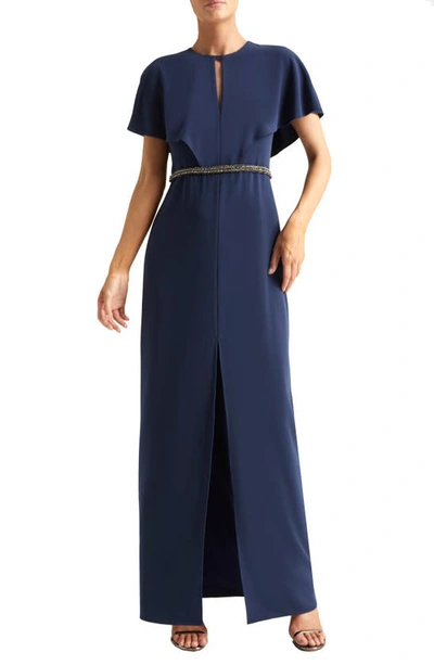 Shop Halston Heritage Cape Sleeve Gown In Navy