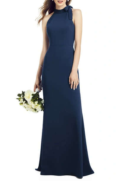 Shop After Six Bow Neck Crepe Gown In Midnight