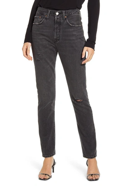 Shop Levi's 501® Ripped High Waist Skinny Jeans In Black Mail