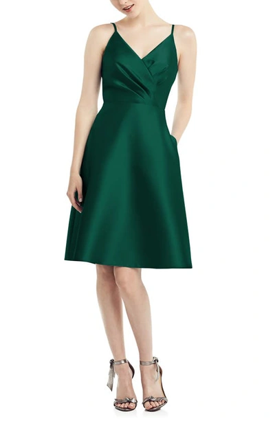 Shop Alfred Sung Fit & Flare Satin Twill Cocktail Dress In Hunter